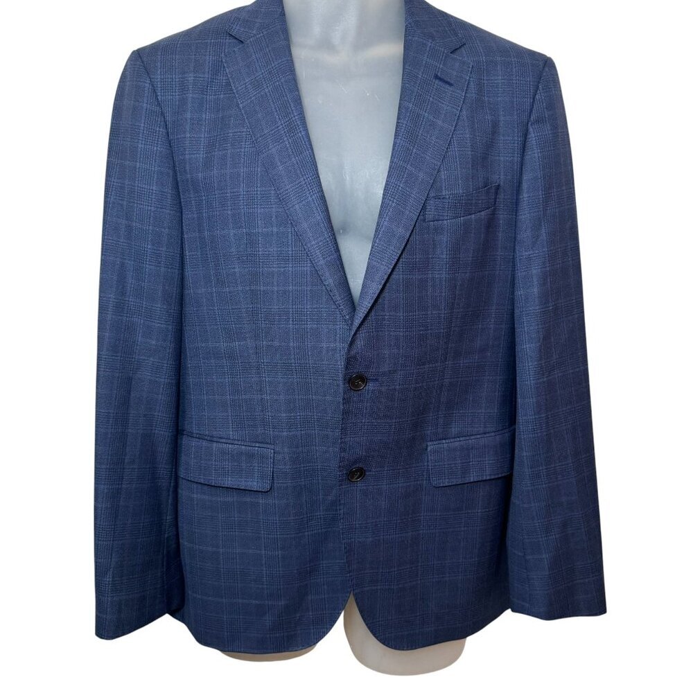 Hugo Boss Guabello Italy Dual Vent Navy Windowpane Plaid Blazer Jacket 38R - Picture 3 of 14